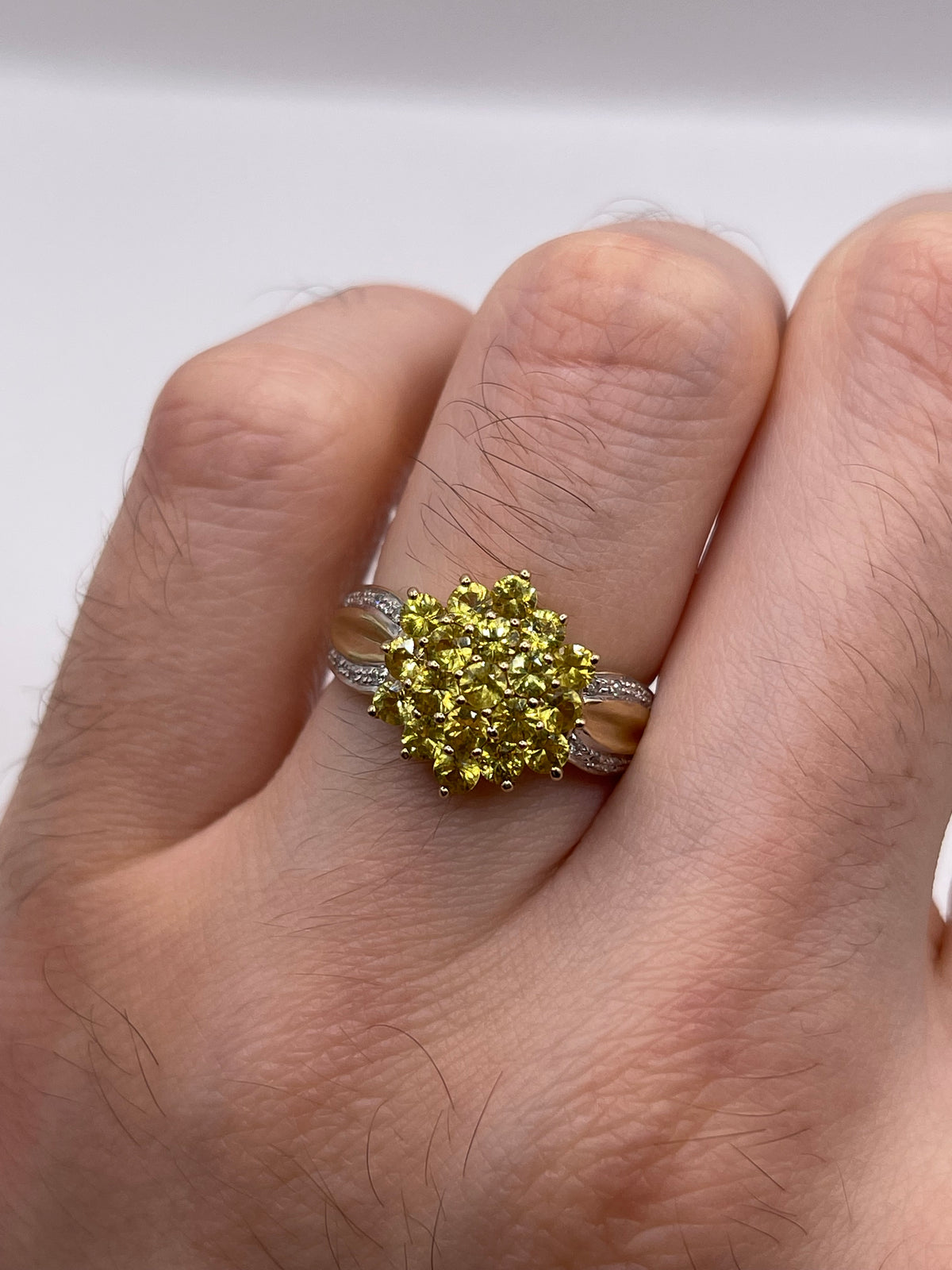 9ct gold lemon quartz and diamond ring