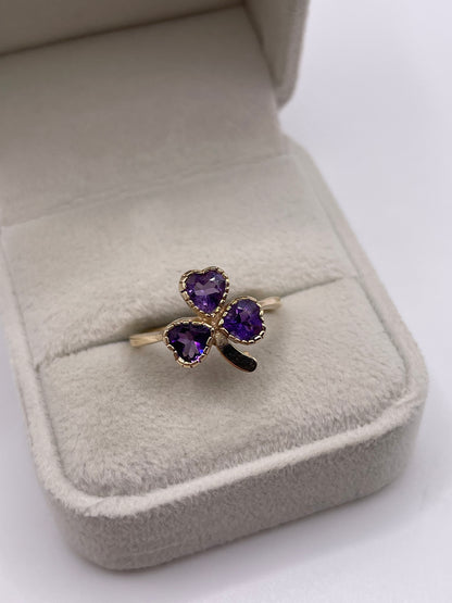 9ct gold amethyst clover ring