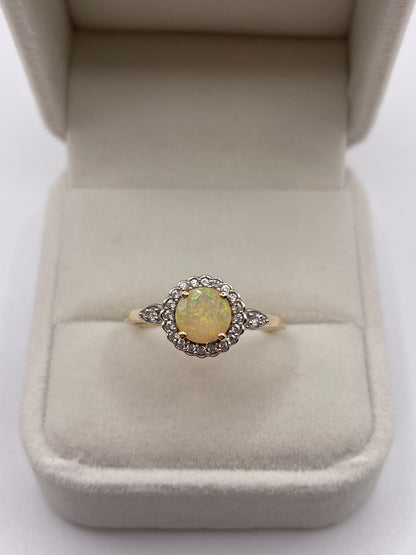 9ct gold opal and zircon ring