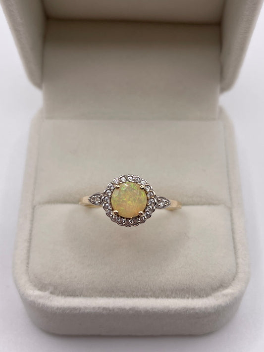 9ct gold opal and zircon ring