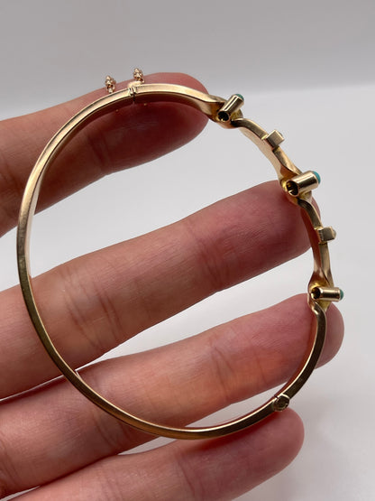 Antique 9ct rose gold turquoise and pearl bangle