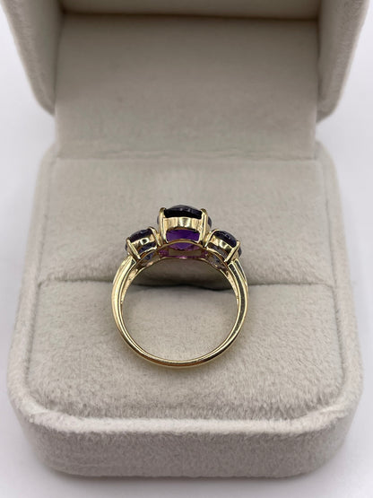 9ct gold amethyst, iolite and diamond ring