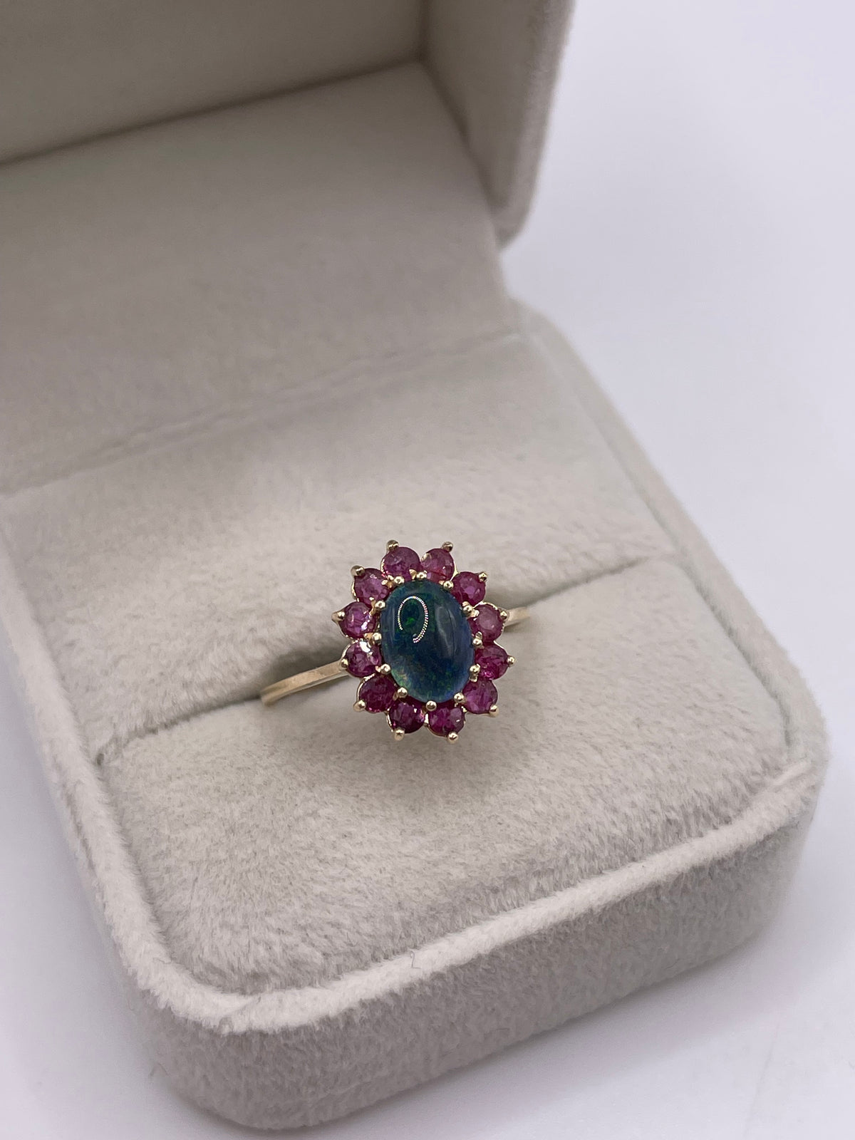 9ct gold opal triplet and ruby ring