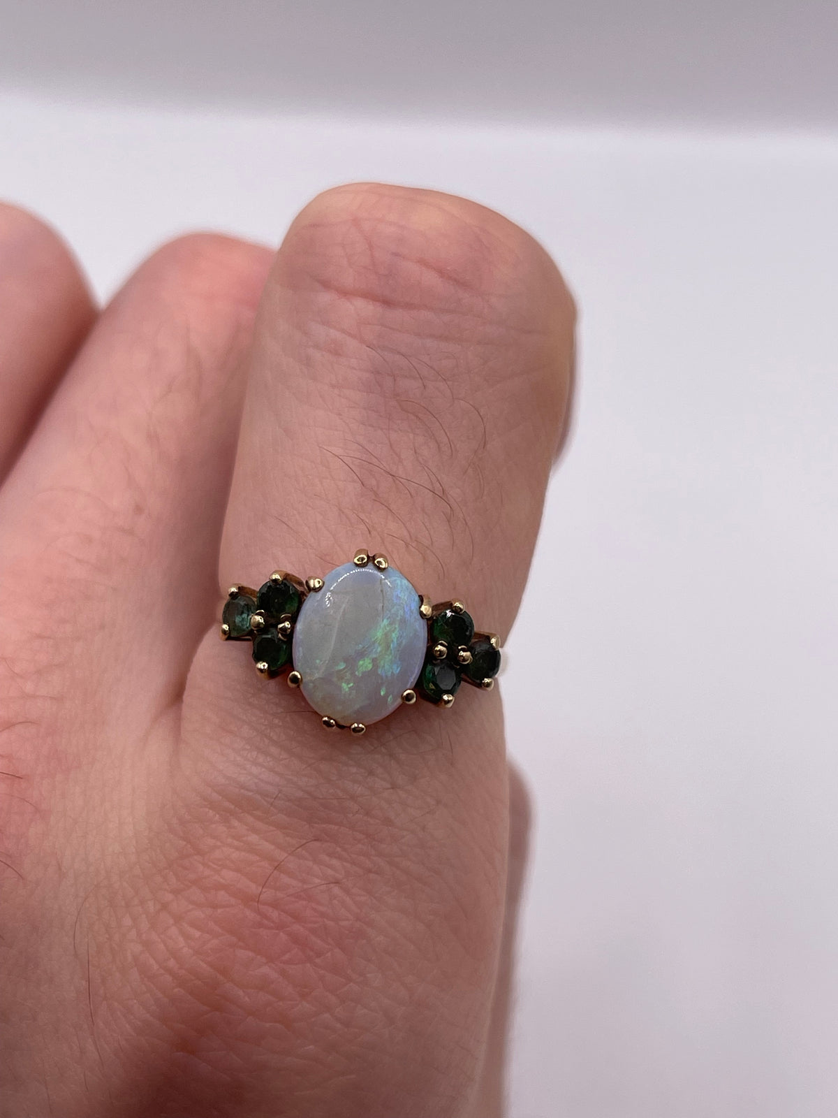 9ct gold opal and emerald ring