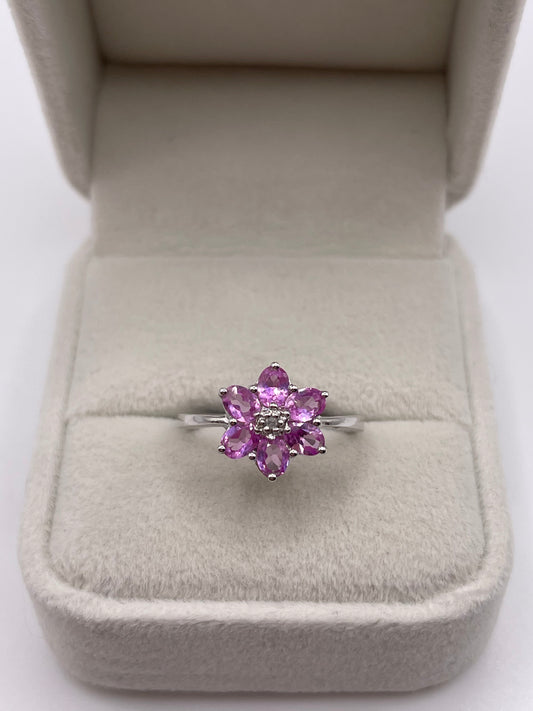 9ct white gold pink sapphire and diamond ring