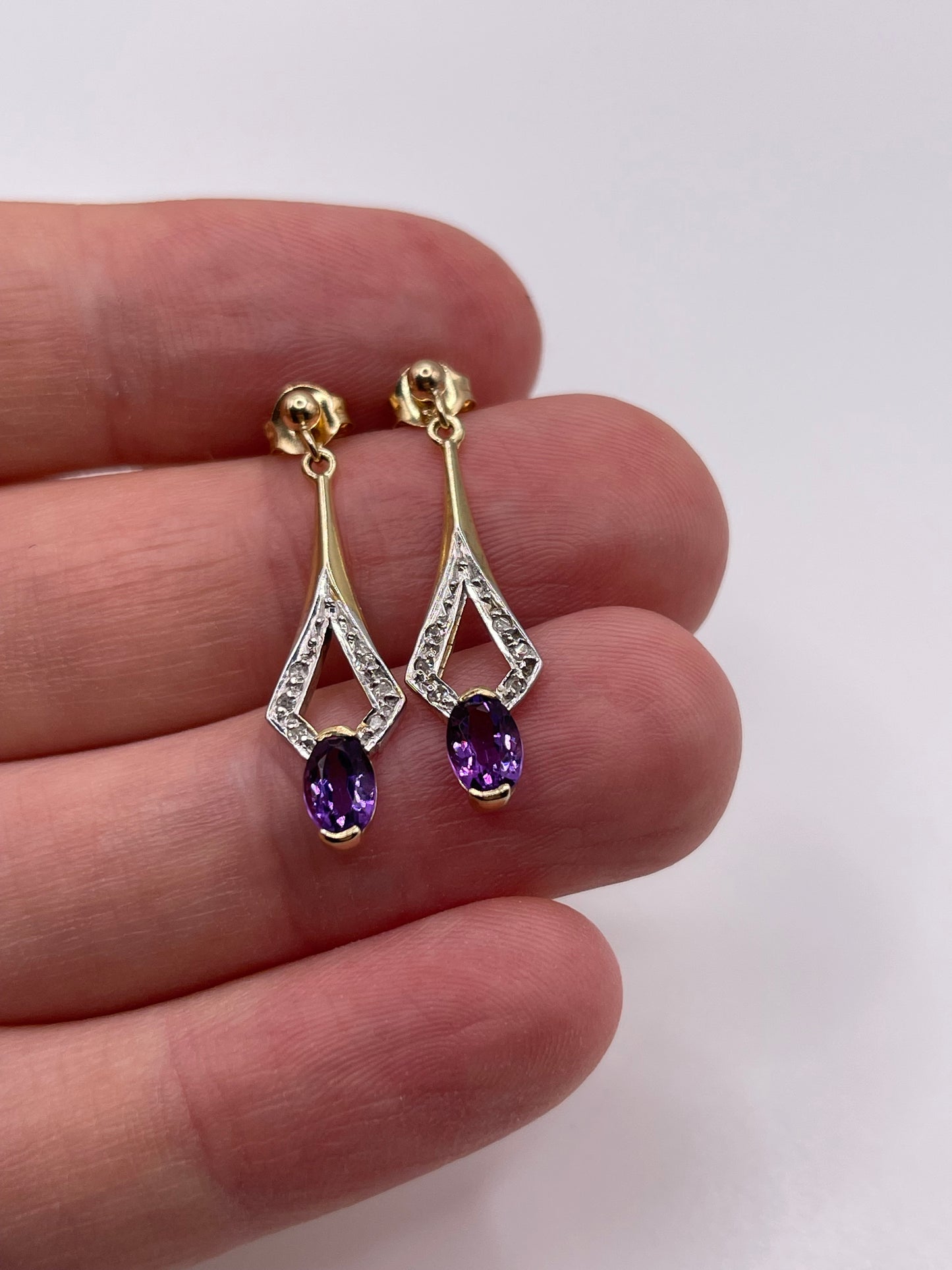 9ct gold amethyst and diamond earrings
