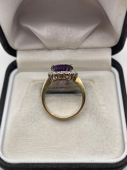 9ct gold amethyst and diamond ring