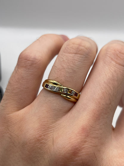 9ct gold multi gemstone and diamond ring