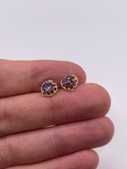 9ct gold amethyst heart earrings