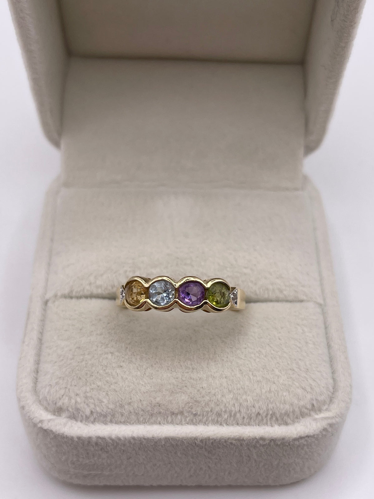 9ct gold multi gemstone and diamond ring