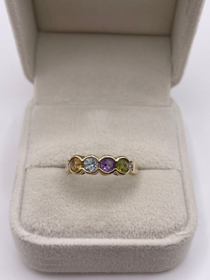 9ct gold multi gemstone and diamond ring