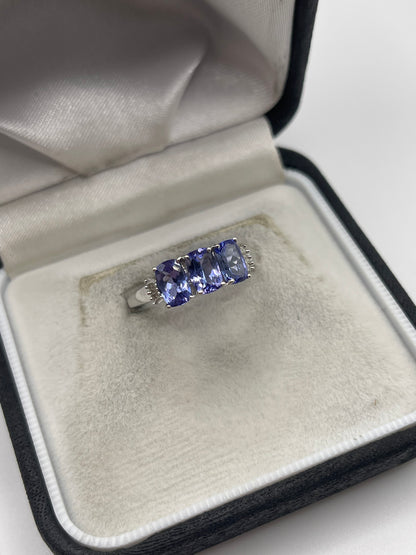 9ct white gold tanzanite and diamond ring