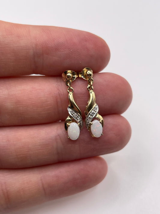 9ct gold opal and diamond earrings