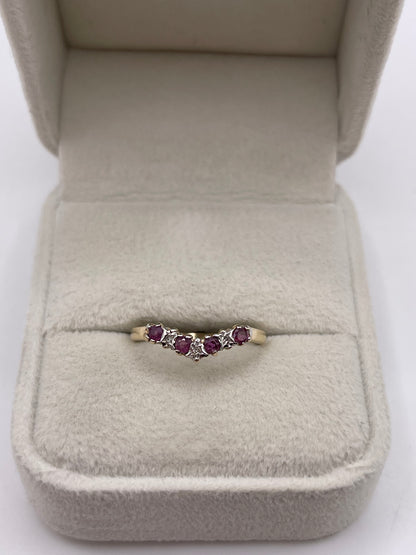 9ct gold ruby and diamond wishbone ring