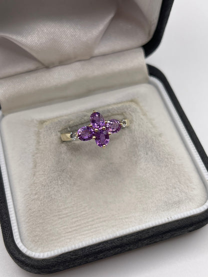9ct gold spinel and zircon ring