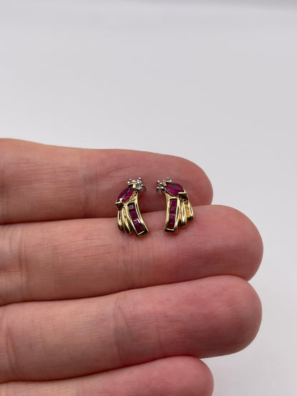 9ct gold ruby and diamond earrings