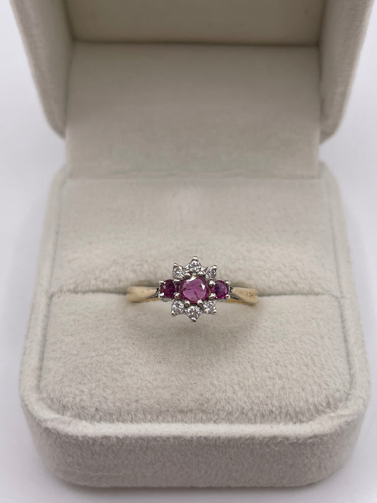 9ct gold ruby and diamond ring