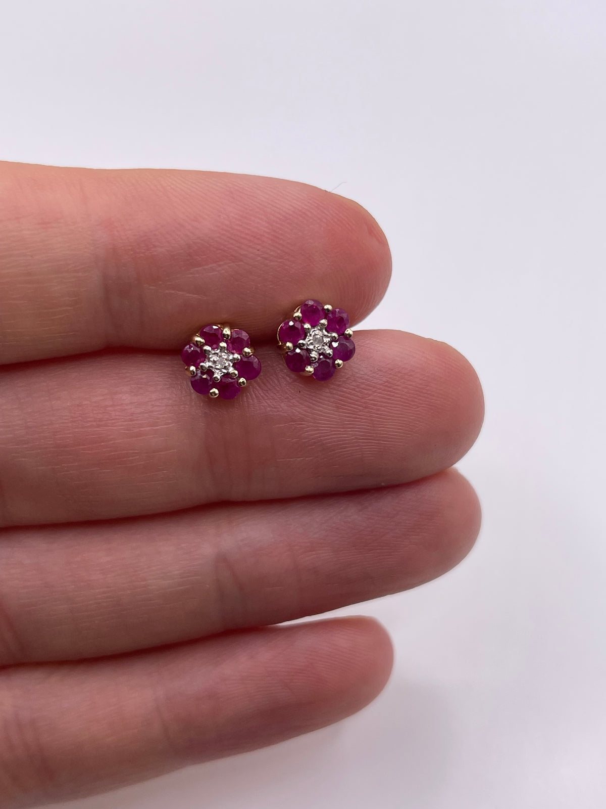 9ct gold ruby and diamond earrings