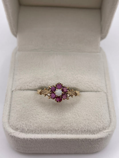 9ct gold opal and ruby ring