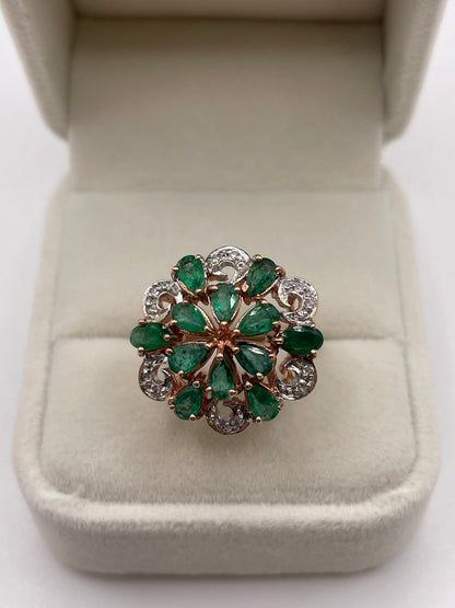 9ct rose gold emerald and diamond ring