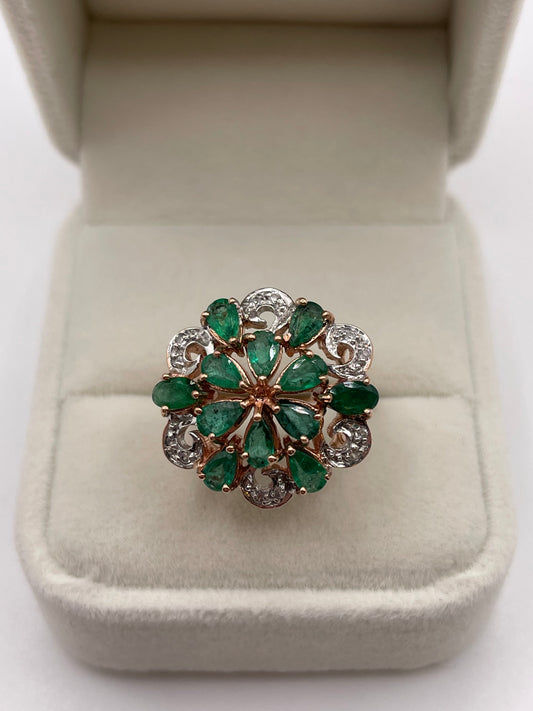9ct rose gold emerald and diamond ring