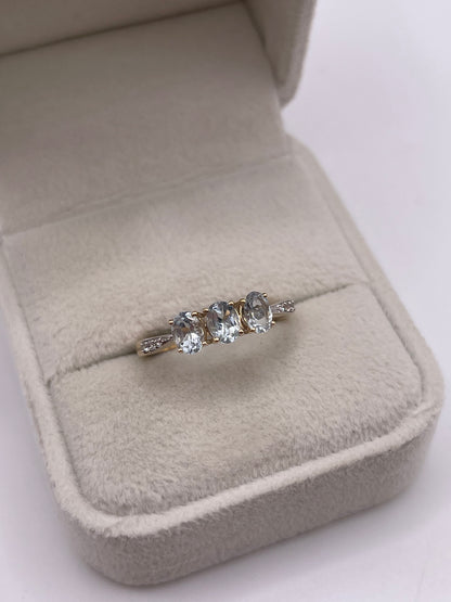 9ct gold aquamarine and zircon ring