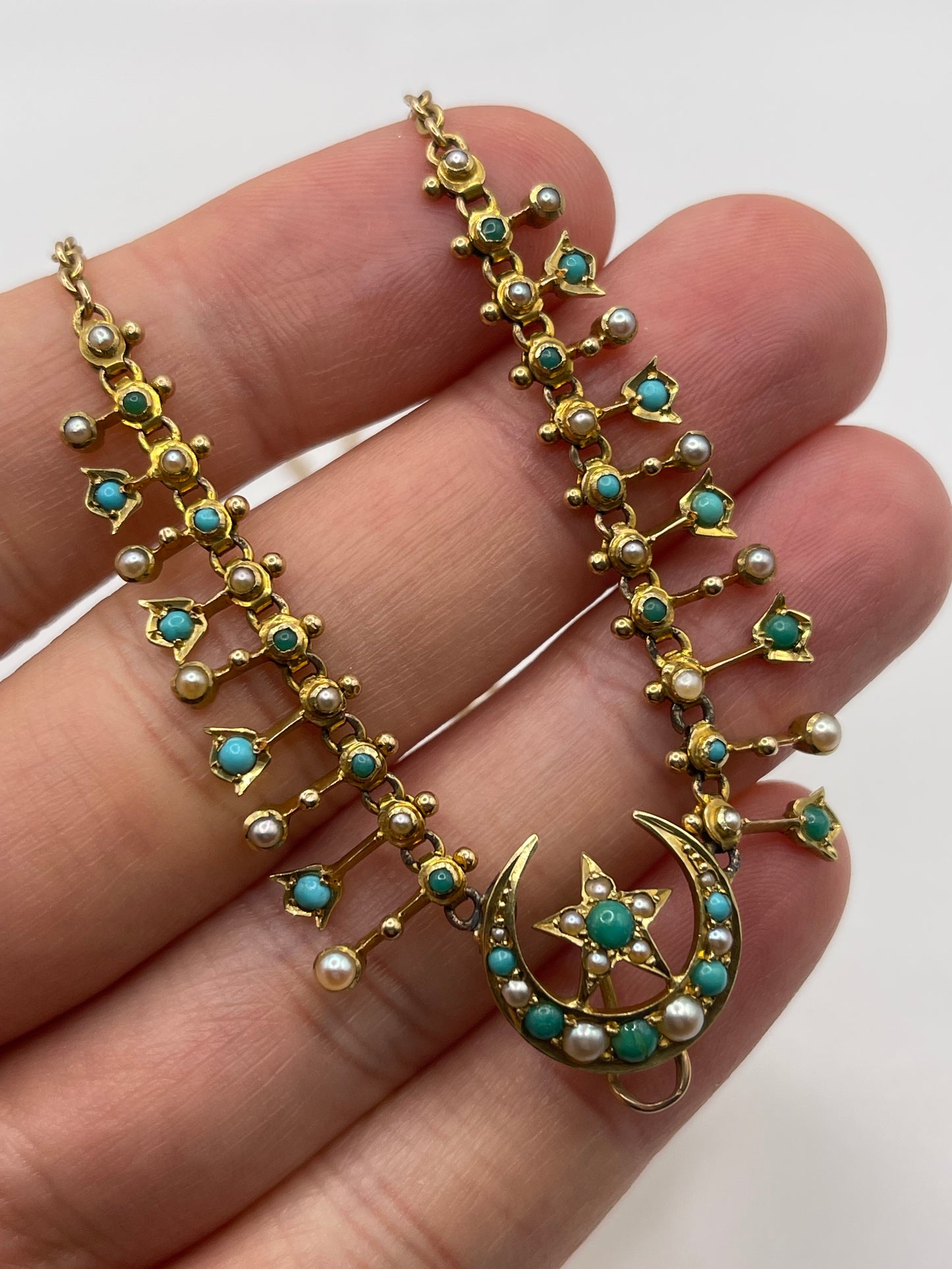 Antique 15ct gold turquoise and pearl necklace