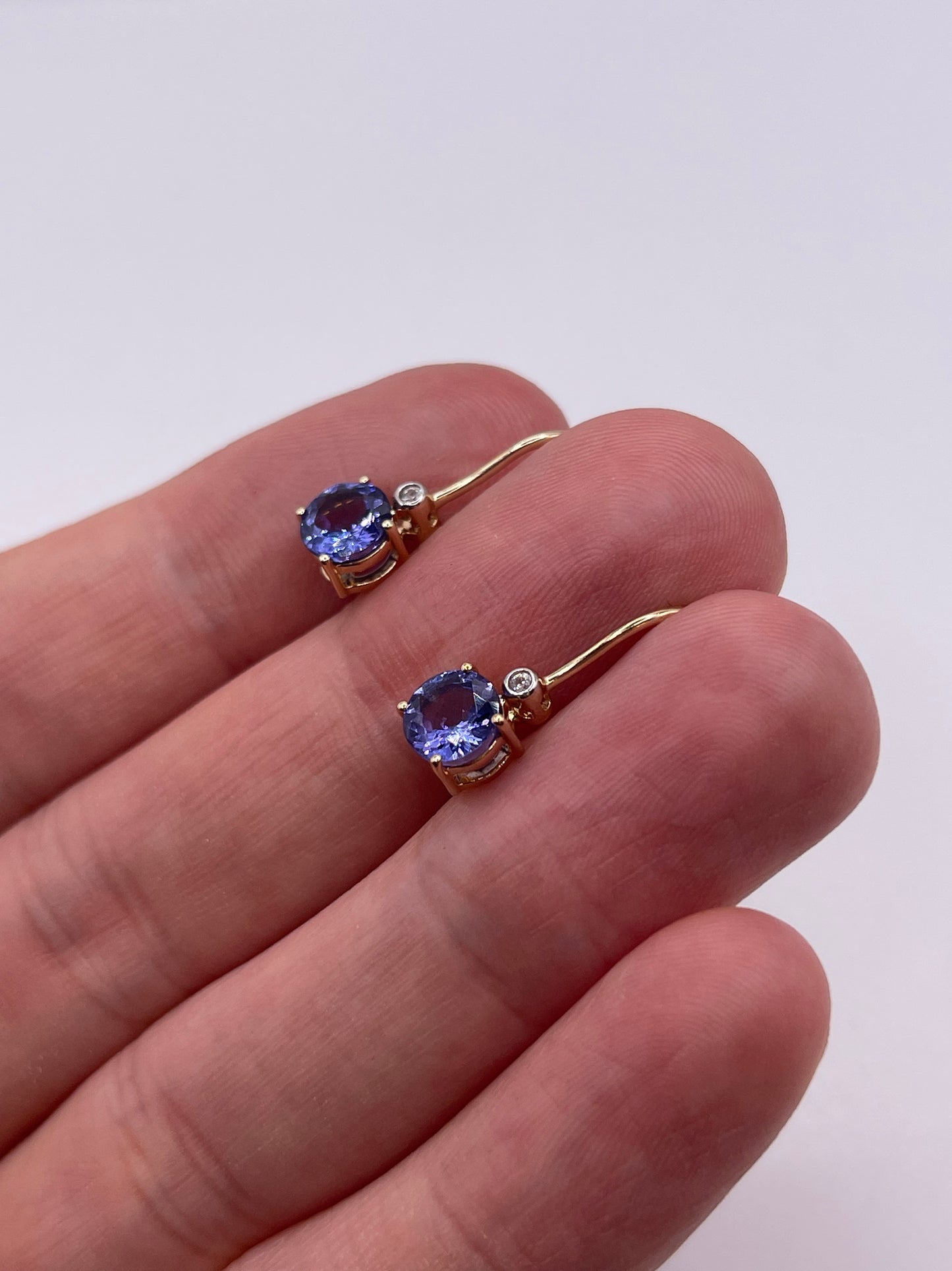 9ct gold tanzanite and zircon earrings