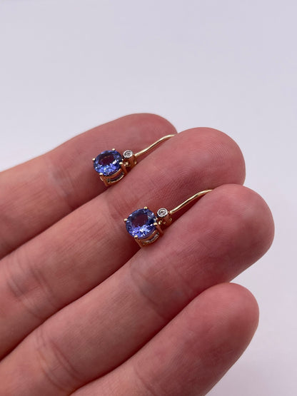 9ct gold tanzanite and zircon earrings