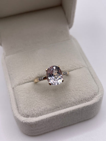 9ct gold kunzite and diamond ring