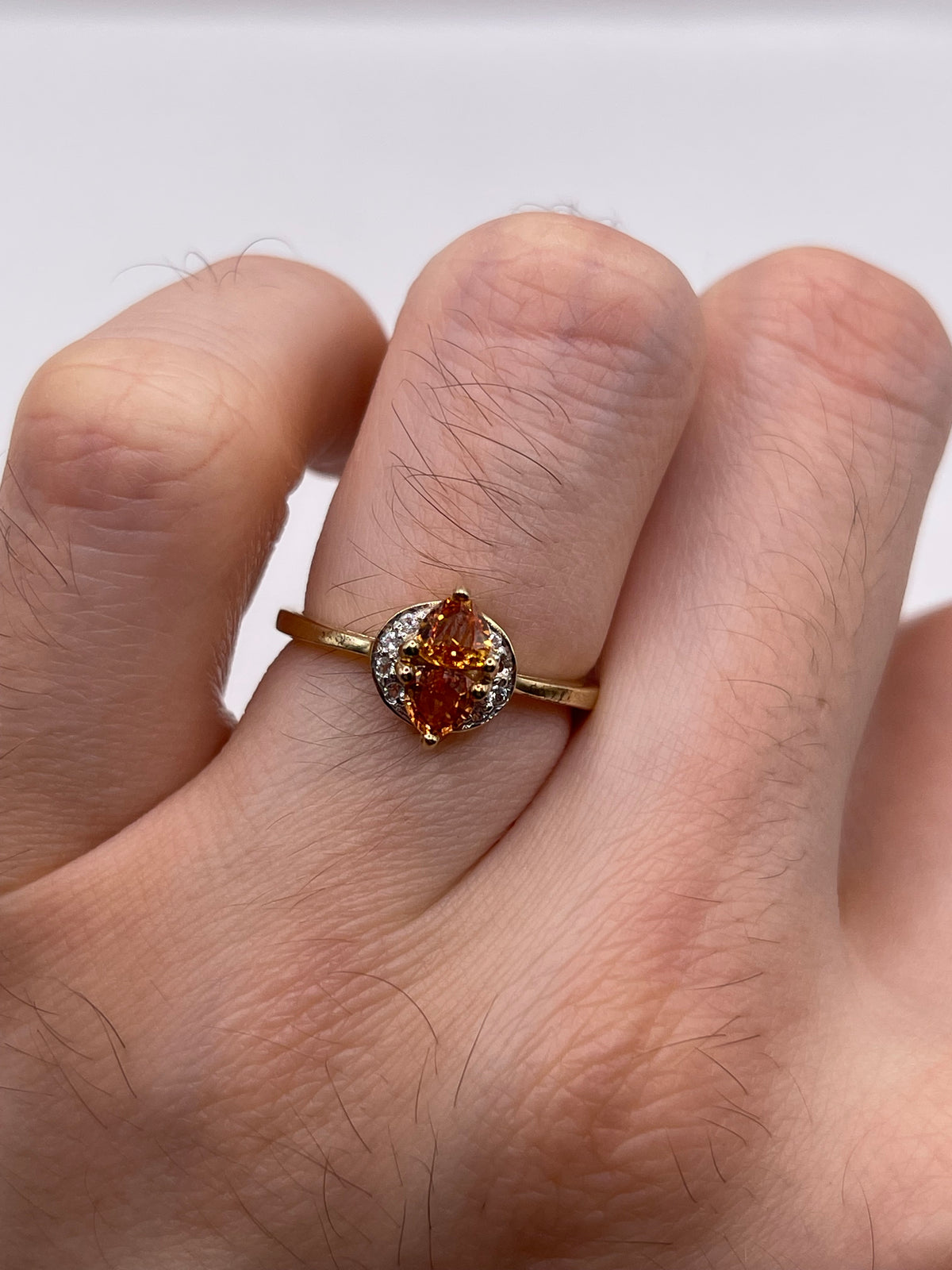 9ct gold orange sapphire and diamond ring