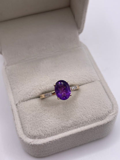 9ct gold amethyst and diamond ring
