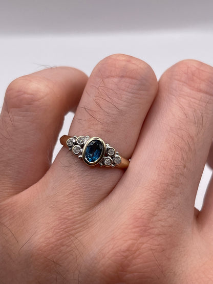9ct gold blue topaz and diamond ring