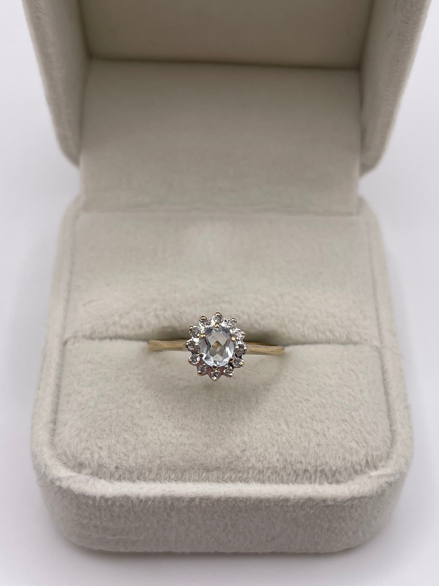 9ct gold aquamarine and diamond ring