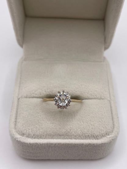 9ct gold aquamarine and diamond ring