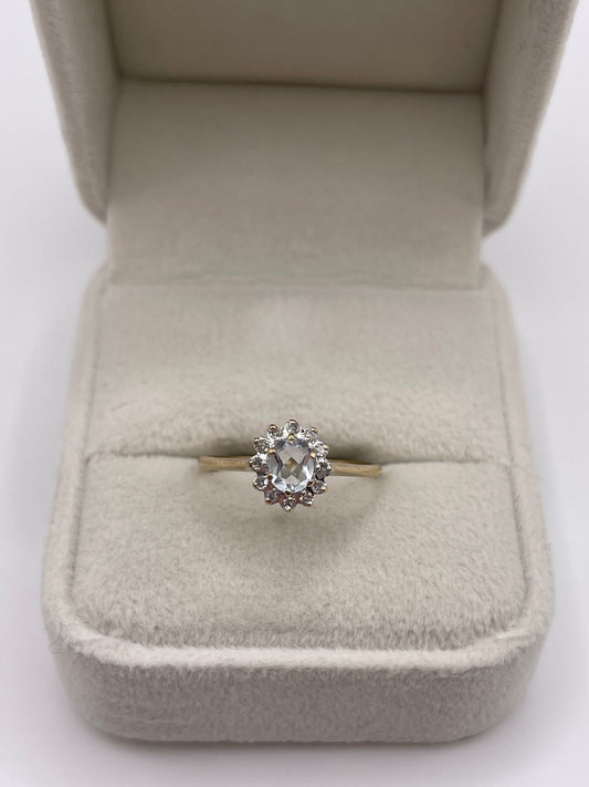 9ct gold aquamarine and diamond ring