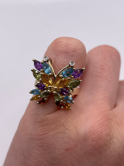9ct gold multi gemstone and diamond butterfly ring