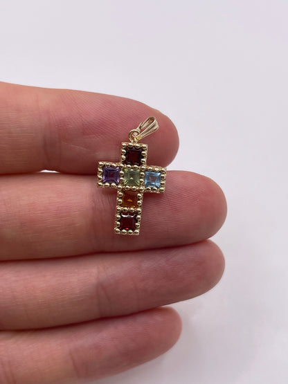 9ct gold multi gemstone cross pendant