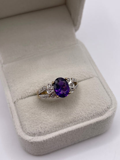 9ct gold amethyst and diamond ring