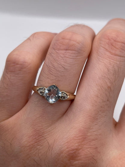 9ct gold aquamarine and diamond ring