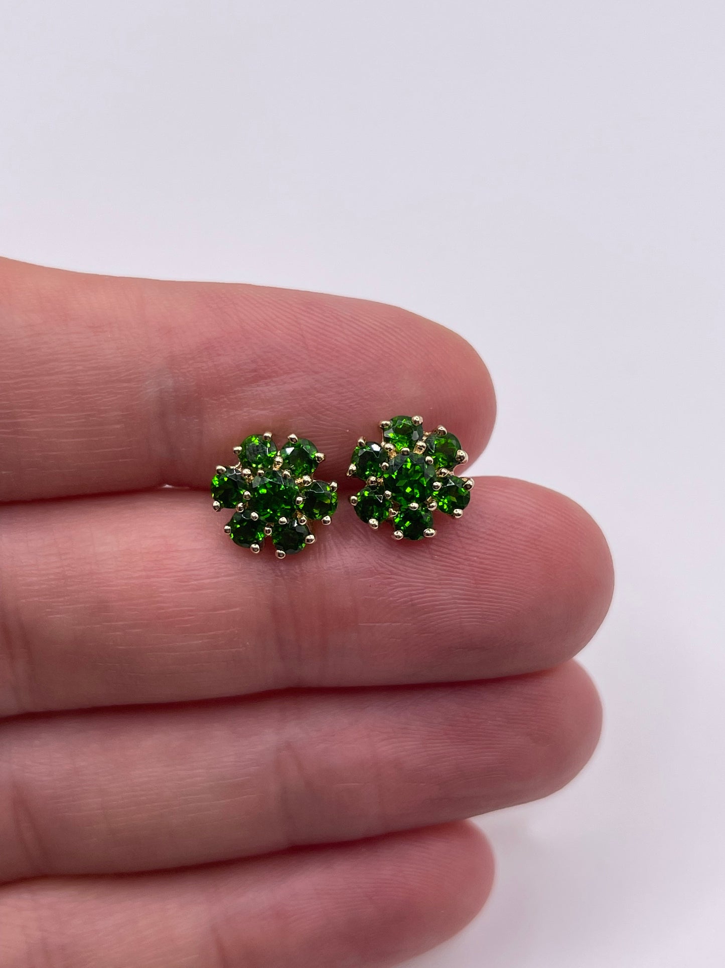 9ct gold diopside cluster earrings