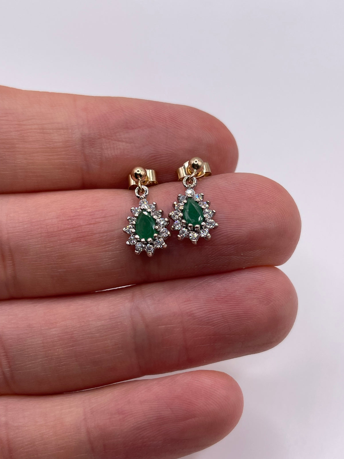 9ct gold emerald and cz earrings