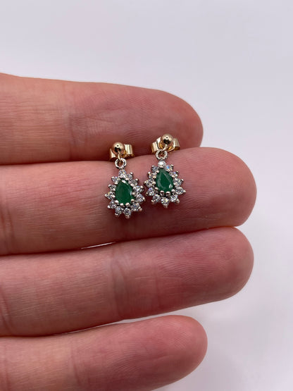 9ct gold emerald and cz earrings