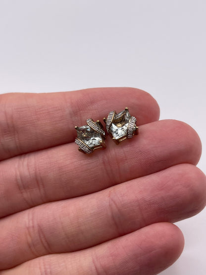9ct gold green amethyst and diamond earrings