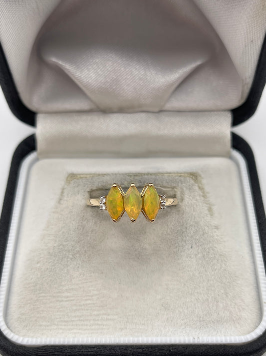 9ct gold opal and zircon ring