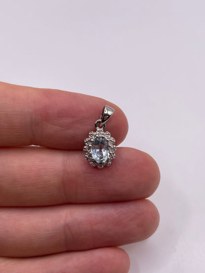 9ct white gold aquamarine and diamond pendant