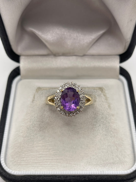 9ct gold amethyst and diamond ring