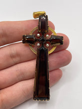 Load image into Gallery viewer, Antique 15ct gold Smokey quartz and pearl cross pendant
