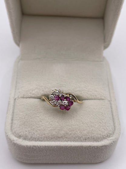 9ct gold ruby and cz ring