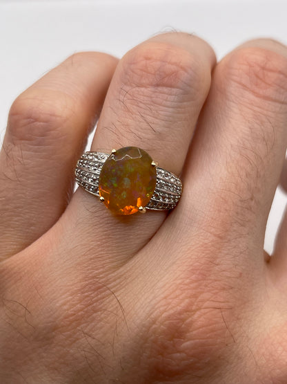 9ct gold opal and zircon ring